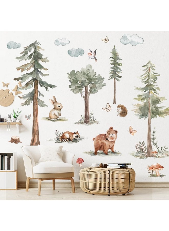 Runtoo Large Pine Tree Wall Stickers Woodland Animals Forest Bear Peel and Stick Wall Art Decals for Kids Room Baby Nursery Bedroom Decor - Image 1