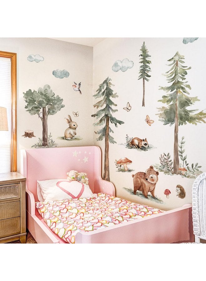 Runtoo Large Pine Tree Wall Stickers Woodland Animals Forest Bear Peel and Stick Wall Art Decals for Kids Room Baby Nursery Bedroom Decor - Image 2