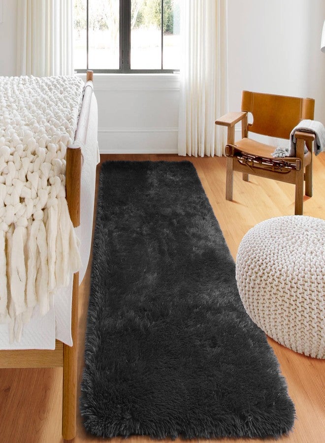 ONASAR Black Runner for Bedroom Living Room Bedside Hallway Fluffy Rug 6 x 180 cm Ultra Soft Plush Shaggy Non-Slip Floor Rug for Baby Kids Dorm Closet - Image 2