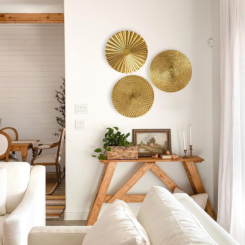 Briful Various fittings 12" Gold Wall Décor Pack of 3 Metal Starbursts Radial Plate Wall Art Modern Accent Hanging Wall Decorations For Home Office Bedroom Or Living Room Wall Sculptures Light & heavy use compatible - Image 5
