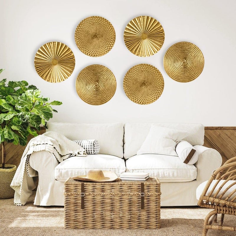 Briful Various fittings 12" Gold Wall Décor Pack of 3 Metal Starbursts Radial Plate Wall Art Modern Accent Hanging Wall Decorations For Home Office Bedroom Or Living Room Wall Sculptures Light & heavy use compatible - Image 4