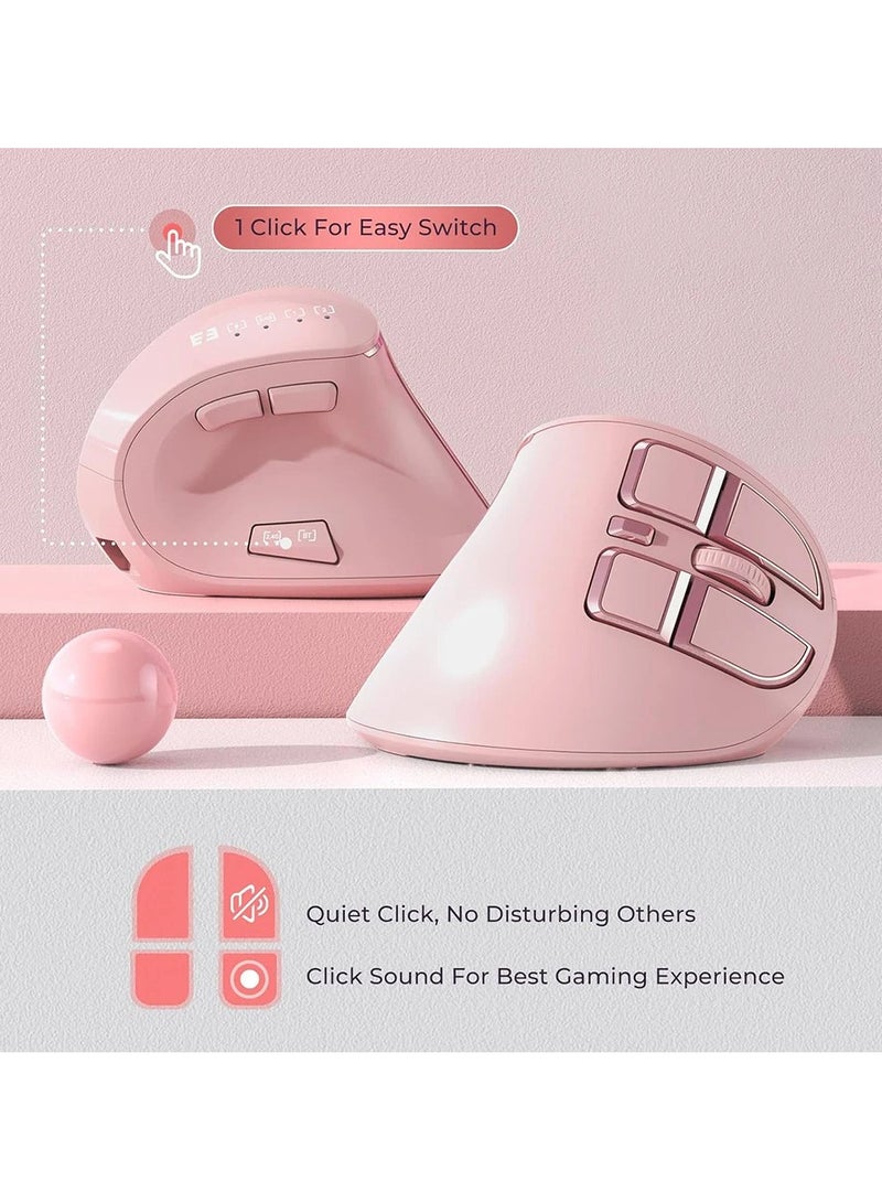 seenda Ergonomic Mouse, Wireless Vertical Mouse - Rechargeable Optical Mice for Multi-Purpose (Bluetooth 5.0 + Bluetooth 3.0 + USB Connection) Compatible Apple Mac, Windows Computers - Pink - Image 2