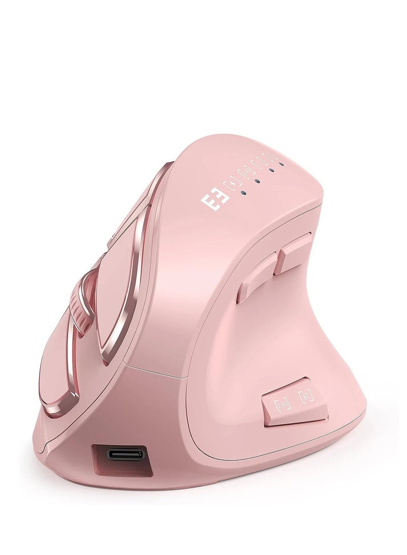 seenda Ergonomic Mouse, Wireless Vertical Mouse - Rechargeable Optical Mice for Multi-Purpose (Bluetooth 5.0 + Bluetooth 3.0 + USB Connection) Compatible Apple Mac, Windows Computers - Pink - Image 1