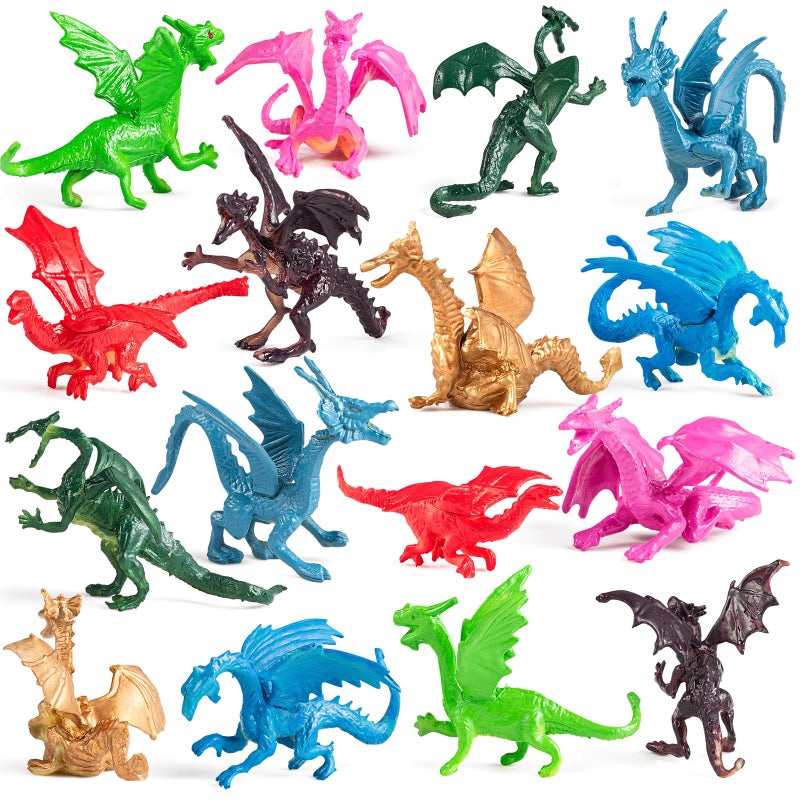 Bedwina Mini Dragon Toy Figures - (Pack of 36) 2 Inch Plastic Rubbery Dragon Figurines in Assorted Colors and Styles - Kids Toys for Birthday Party Favors, Decorations, Cupcake Toppers and PiÃ±atas - Image 1