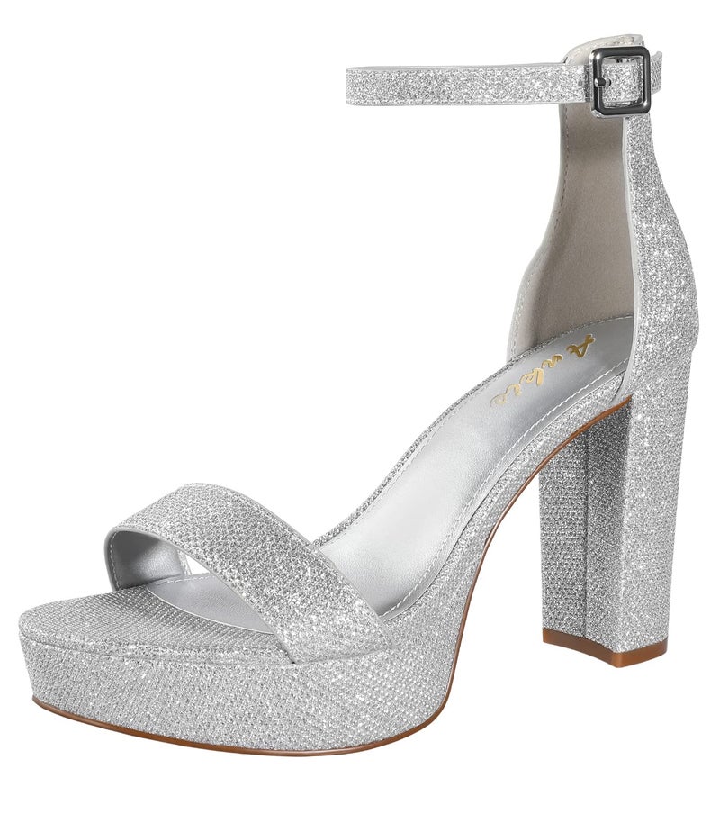 Ankis Platform Heels 4 Inches Chunky heels Sandals for Women Comfy Open Toe Block Heeled Sandals Black Nude White Silver Gold Ankle Strappy Black Chunky Platform Heel for Women Summer Dress Shoes - Image 1