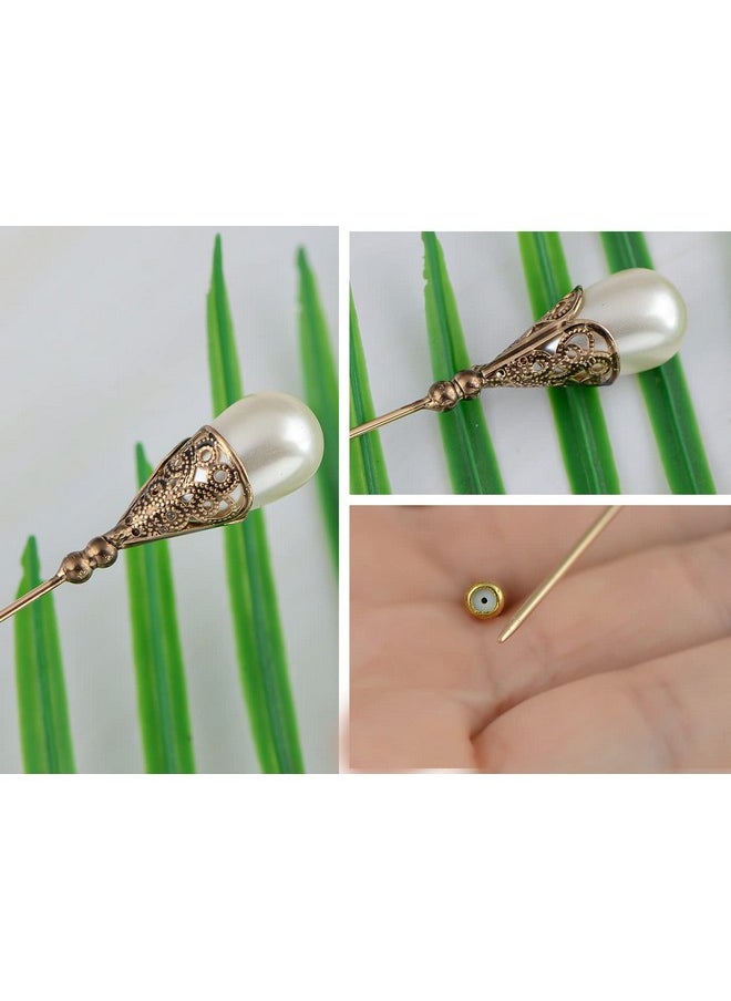 Alilang Women'S Hat Pin Long Handle Golden Jewelry Retro Hollow Out Pearl Pins Pack Of 6  - Image 3