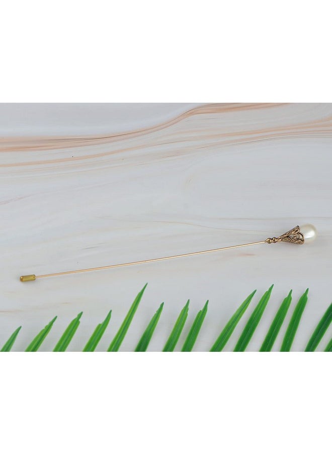 Alilang Women'S Hat Pin Long Handle Golden Jewelry Retro Hollow Out Pearl Pins Pack Of 6  - Image 2