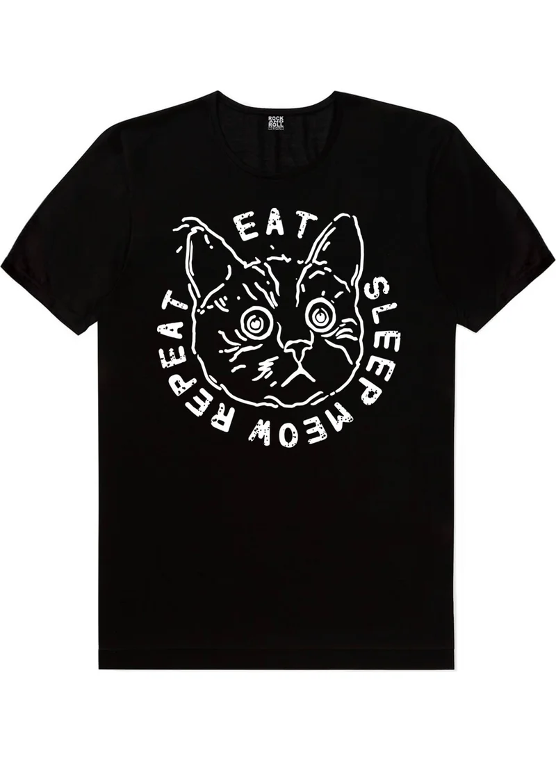 Rock&Roll Confused Cat Black Short Sleeve Men's T-Shirt