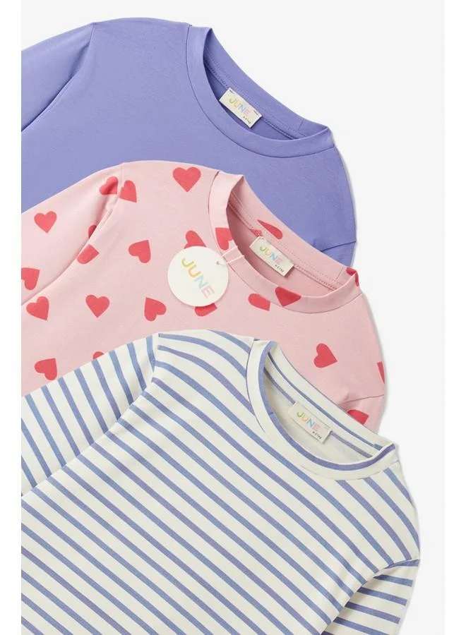 JUNE June Girl Child 3-Pack Long Sleeve Tshirt Pink - Purple - Ecru