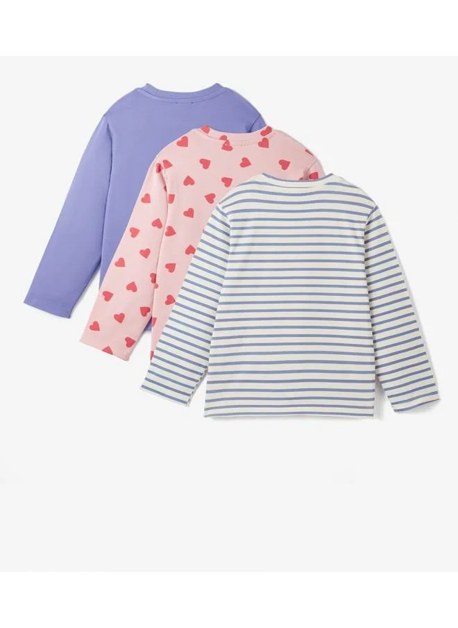 جون June Girl Child 3-Pack Long Sleeve Tshirt Pink - Purple - Ecru