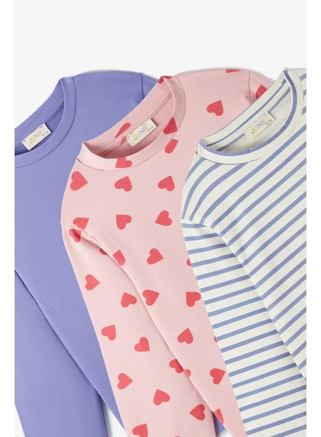 JUNE June Girl Child 3-Pack Long Sleeve Tshirt Pink - Purple - Ecru