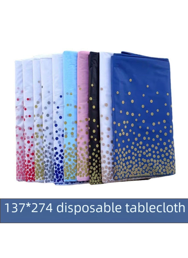 Generic - Disposable Pe Polka Dot Rectangular Tablecloth For Birthday Party Plastic Dining Table Cover 137*274-Color:Golden Wave Dot With Red Bottom-Specifications:137*274cm - Image 1