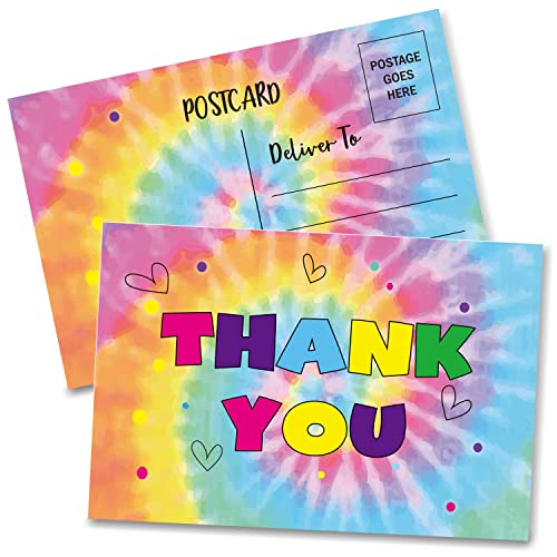 Disfuco Birthday Thank You Postcards, Watercolor Tie Dye Thank You Cards for Kids Girls Boys Birthday Party, Baby Shower Party, Set of 20 (A03) - Image 1