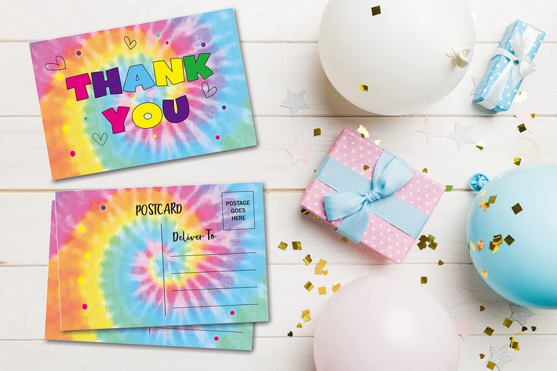 Disfuco Birthday Thank You Postcards, Watercolor Tie Dye Thank You Cards for Kids Girls Boys Birthday Party, Baby Shower Party, Set of 20 (A03) - Image 3
