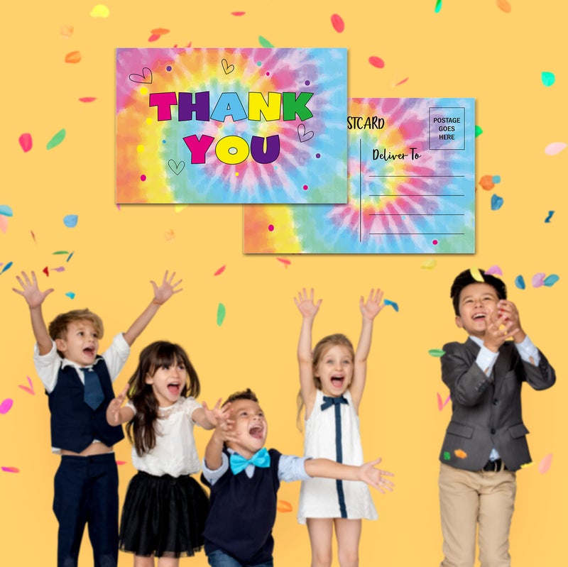 Disfuco Birthday Thank You Postcards, Watercolor Tie Dye Thank You Cards for Kids Girls Boys Birthday Party, Baby Shower Party, Set of 20 (A03) - Image 4
