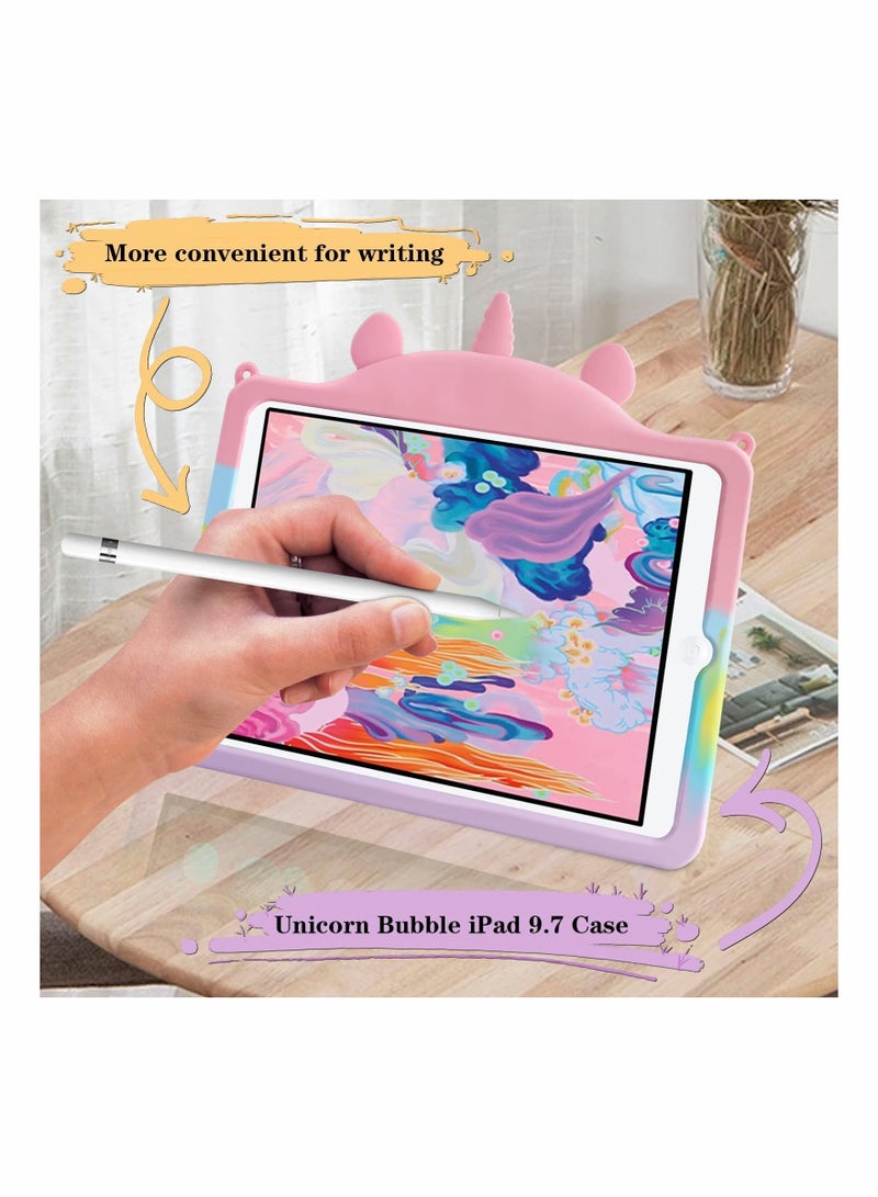 Tablet Case, Cute Rainbow Unicorn Case for iPad 6th 5th Generation Case for iPad 2018/2017 9.7 inch with Kickstand for Girls Women Silicone Fidget Bubble Case - Image 5