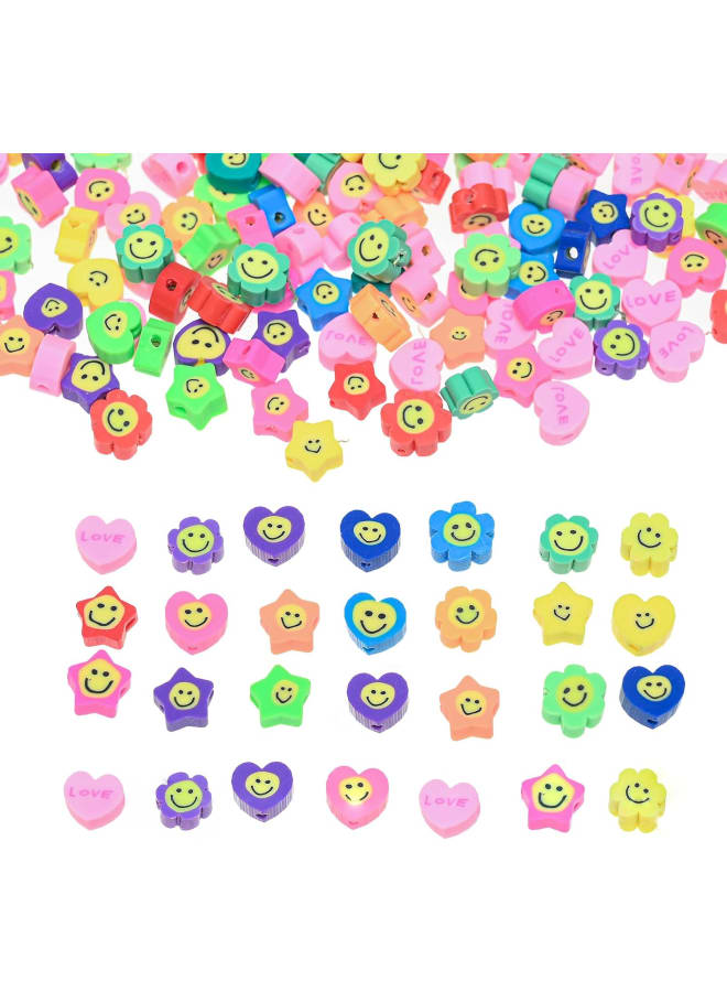 100pcs Mix Heart Star Flower Smiley Face Beads Loose Spacer Candy Ice Cream Sunflower Christmas Polymer Clay Bead for Jewelry Making Bracelet Necklace Earring Women Girls DIY Craft Supplies - Image 1