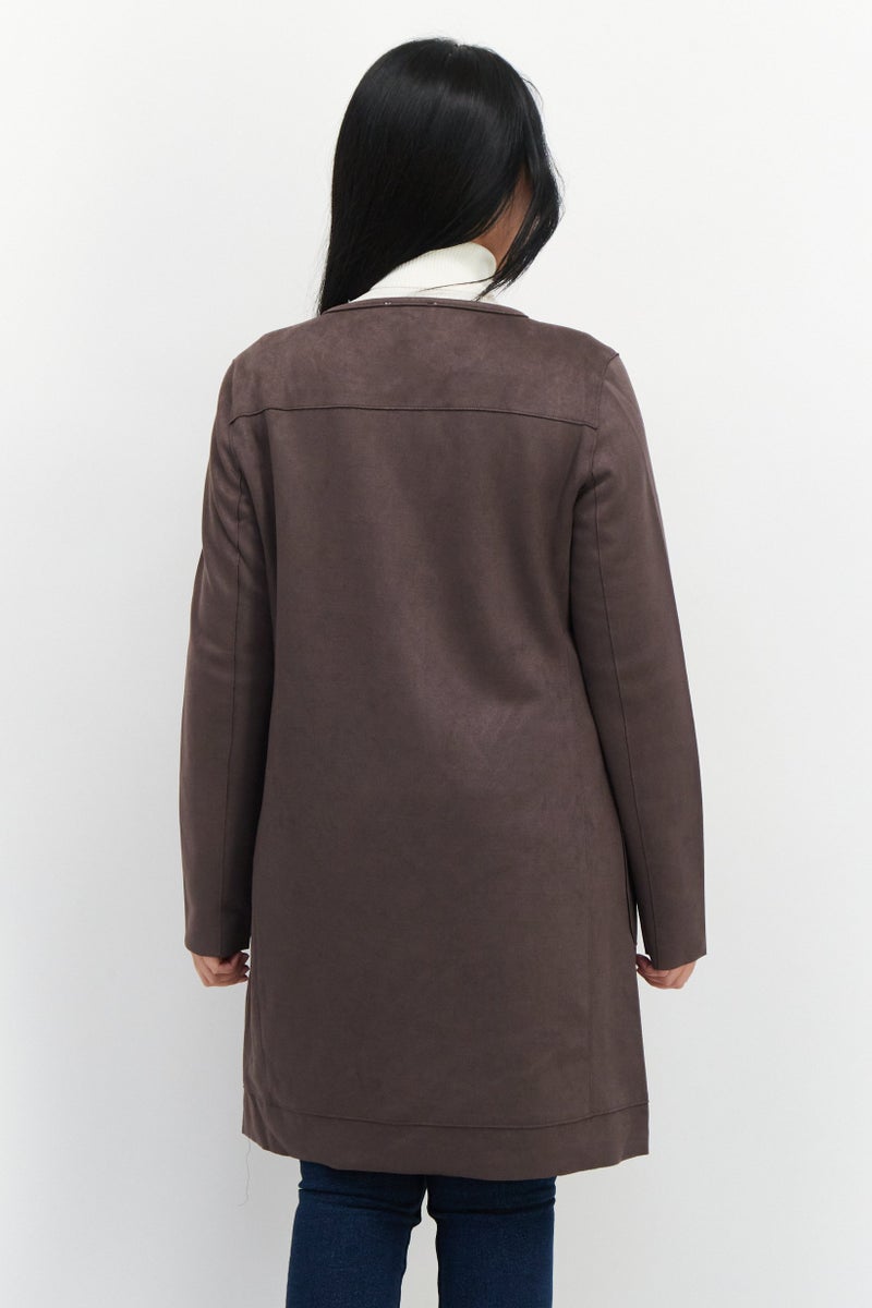 CARMEN MARC VALVO Women Plain Cardigan, Truffle  - Image 4