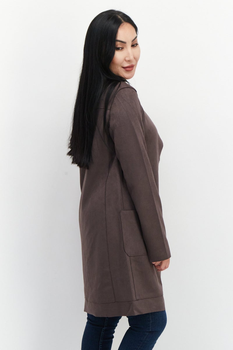 CARMEN MARC VALVO Women Plain Cardigan, Truffle  - Image 3