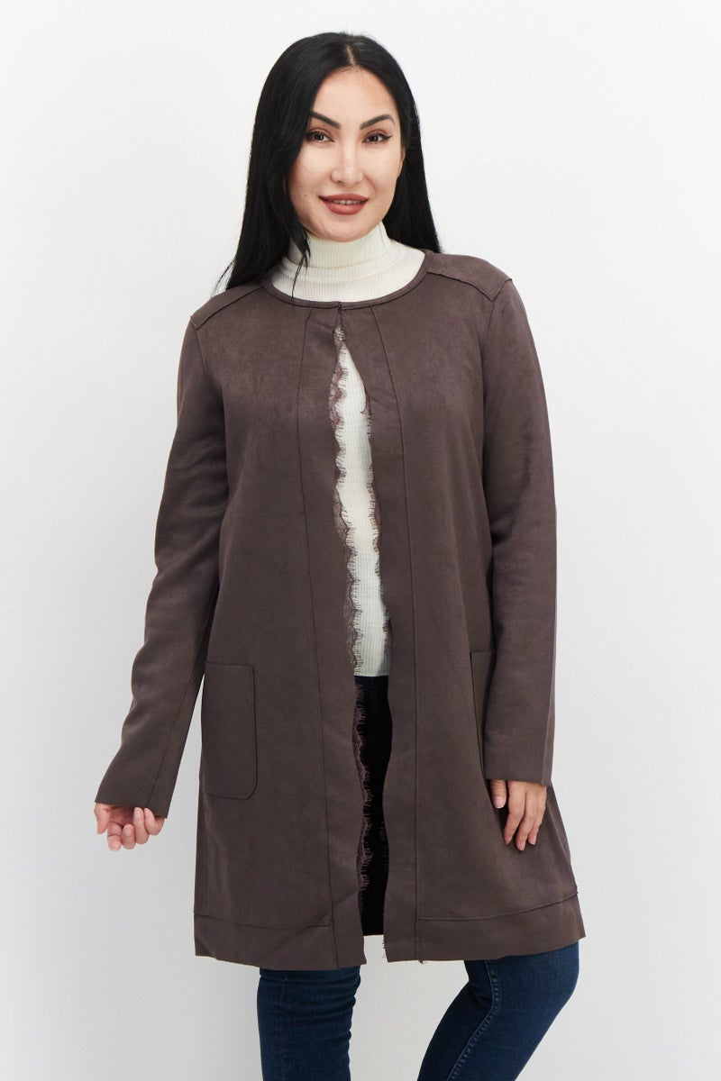 CARMEN MARC VALVO Women Plain Cardigan, Truffle  - Image 1