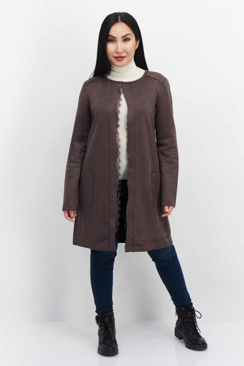 CARMEN MARC VALVO Women Plain Cardigan, Truffle  - Image 2