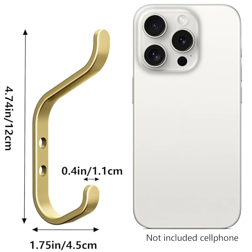 Chinpakden Wall Hook for Hanging Coats - Stainless Coat Hook 5 Pack Wall Mount for Backpack, Bag, Keys and Towel, Double Hook in Closet, Entryway, Door, Bathroom and Farmhouse, Hold Up to 22Lbs, Gold. - Image 5