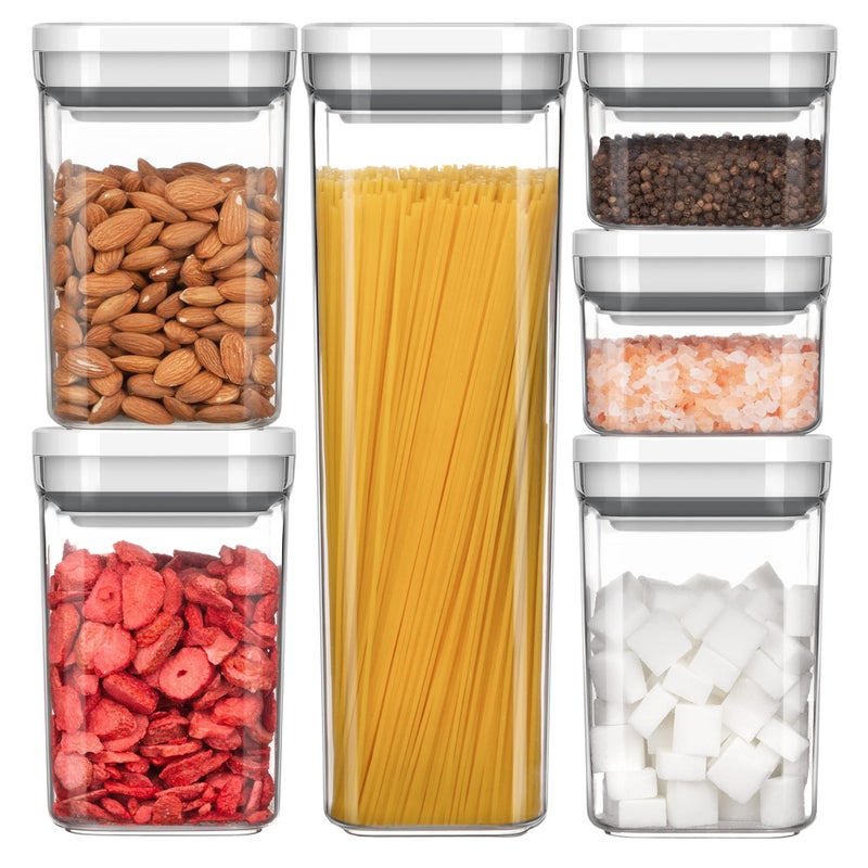 MRSIGA 6 Piece Airtight Food Storage Container Set BPA Free Kitchen Pantry Organization Canisters Onehanded Kitchen Storage Containers for Cereal Spaghetti Pasta White