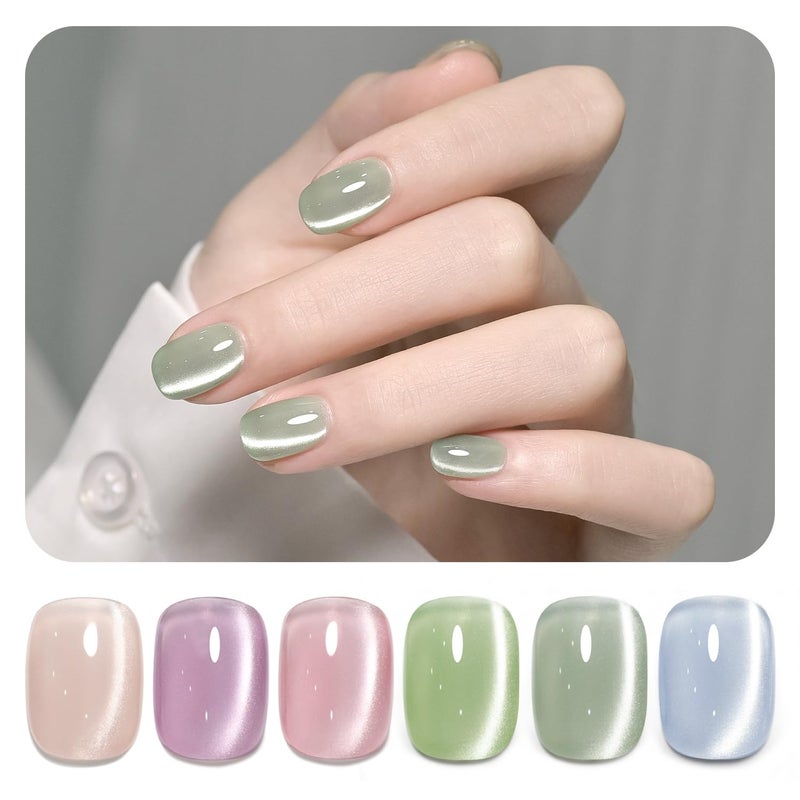 GAOY Cat Eye Gel Nail Polish Set with Magnet for Green Blue Pink Glitter Holographic Cat Eye, Salon Gel Manicure and Nail Art DIY at Home, Minty Fresh - Image 1