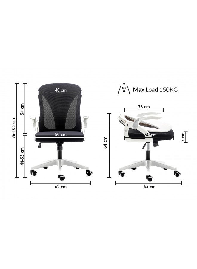 Tervo Tervo Model S | Folding Office Chair for Small Spaces | Gaming Chair for Adults & Kids | Ergonomic Mesh Computer Chair for Bedroom | Desk Chair for Home Work | (White & Black)  - Image 3