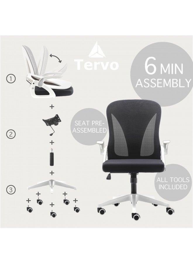 Tervo Tervo Model S | Folding Office Chair for Small Spaces | Gaming Chair for Adults & Kids | Ergonomic Mesh Computer Chair for Bedroom | Desk Chair for Home Work | (White & Black)  - Image 1