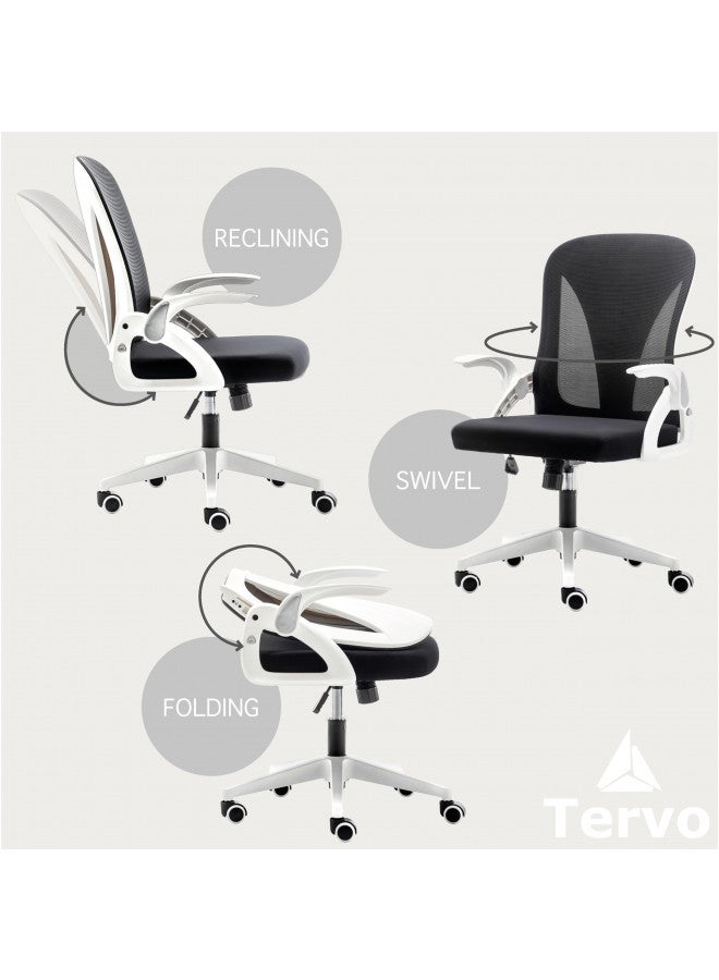 Tervo Tervo Model S | Folding Office Chair for Small Spaces | Gaming Chair for Adults & Kids | Ergonomic Mesh Computer Chair for Bedroom | Desk Chair for Home Work | (White & Black)  - Image 2