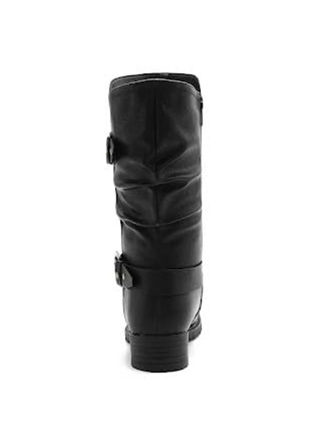 GLOBALWIN Women's Mid Calf Boots Fashion Moto Boots For Women With Buckle Straps, Side Zipper, And Low Block Heel – Biker Boots For Fall Spring Winter, Black, 7.5 - Image 5