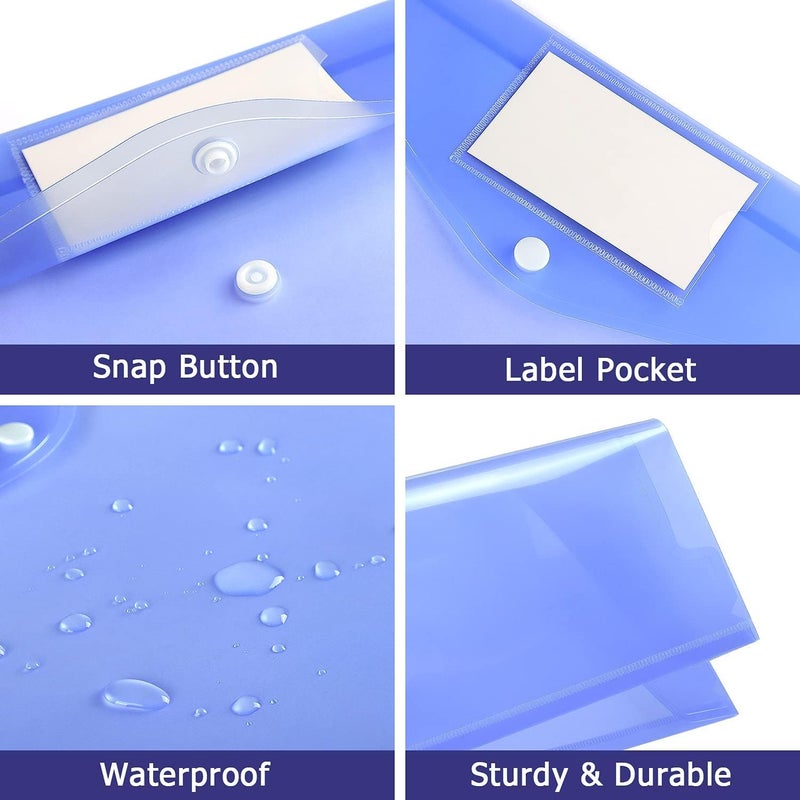 SAGREENY 6 Pack Clear Document Folders Plastic Envelopes Poly Envelopes File Envelopes With Label Pocket And Snap Button For Home Work Office Organization, Letter Size/A4 Size, 6 Colors - Image 4