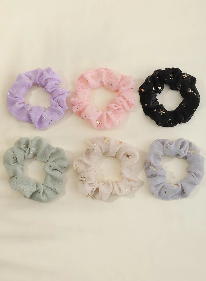 Take Two  Set of 6 - Star Print Hair Scrunchies for Women | Best Price UAE