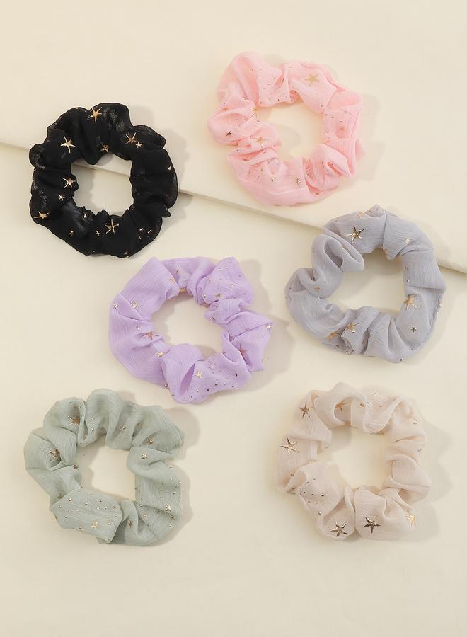 Take Two Set of 6 - Star Print Hair Scrunchies - Image 1