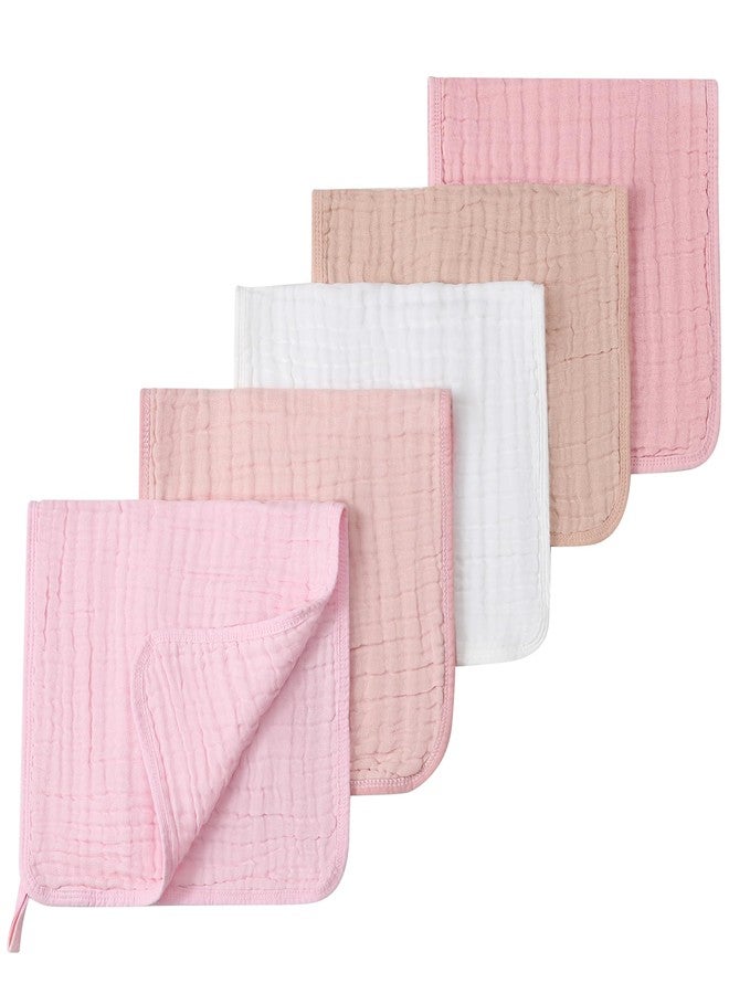 SnugOre Muslin Burp Cloths 5 Pack Large 20x12 inches Baby Burping Cloths, 6-Layer 100% Cotton for Newborn Boys Girls, Ultra Soft & Absorbent (White & Pink) - Image 1