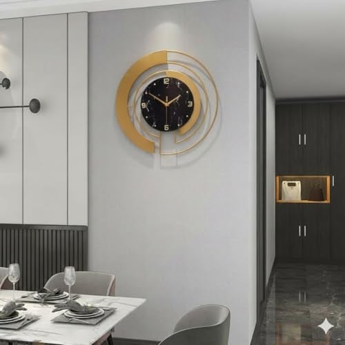 R RUNILEX European Style Luxury Living Room Analog Clock 3D Diamonds Non-Ticking Silent Creative Personality Metal Large Quartz Art Wall Decorative (Multi) (BL Marble Gold Clock) - Image 3