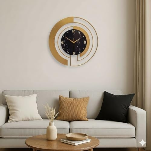 R RUNILEX European Style Luxury Living Room Analog Clock 3D Diamonds Non-Ticking Silent Creative Personality Metal Large Quartz Art Wall Decorative (Multi) (BL Marble Gold Clock) - Image 2
