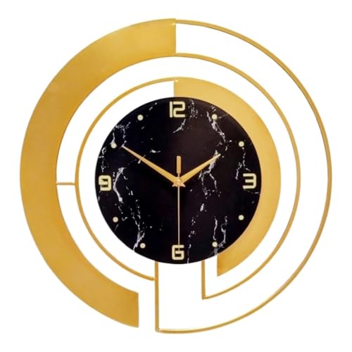 R RUNILEX European Style Luxury Living Room Analog Clock 3D Diamonds Non-Ticking Silent Creative Personality Metal Large Quartz Art Wall Decorative (Multi) (BL Marble Gold Clock) - Image 1