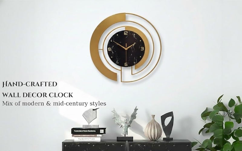 R RUNILEX European Style Luxury Living Room Analog Clock 3D Diamonds Non-Ticking Silent Creative Personality Metal Large Quartz Art Wall Decorative (Multi) (BL Marble Gold Clock) - Image 4