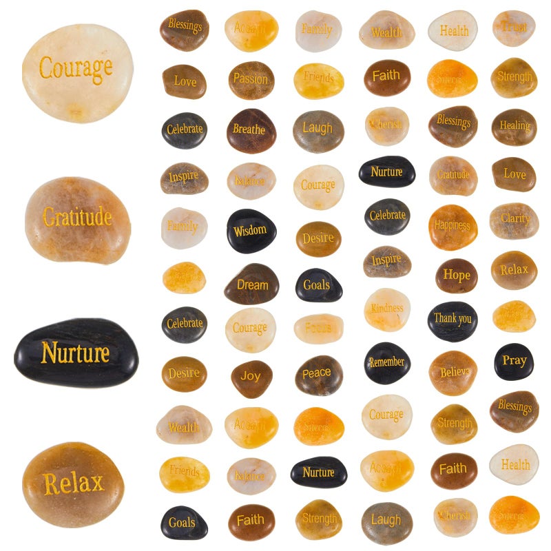 Fabbay Engraved Inspirational Stones Encouragement Motivational Rocks with Words Garden Positive Gift for Christmas ThanksgivingVintage Color80 Pcs