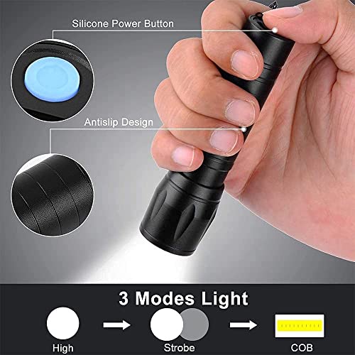Desidiya LED Flashlight with COB Light Mini Waterproof Portable LED Flashlight USB Rechargeable 3 Modes Light Flashlight - Black - Image 4