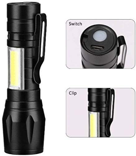 Desidiya LED Flashlight with COB Light Mini Waterproof Portable LED Flashlight USB Rechargeable 3 Modes Light Flashlight - Black - Image 3