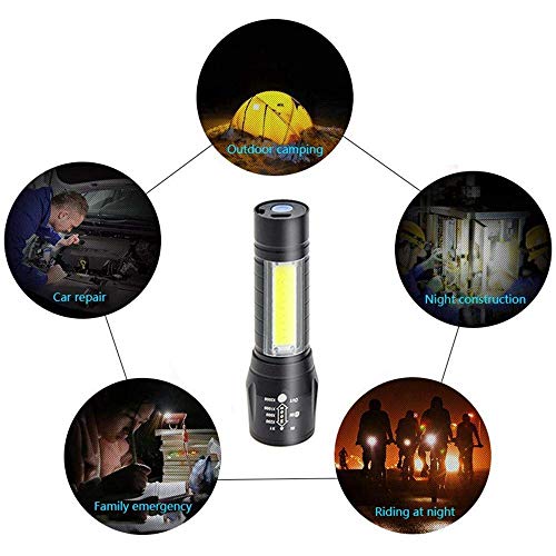Desidiya LED Flashlight with COB Light Mini Waterproof Portable LED Flashlight USB Rechargeable 3 Modes Light Flashlight - Black - Image 5