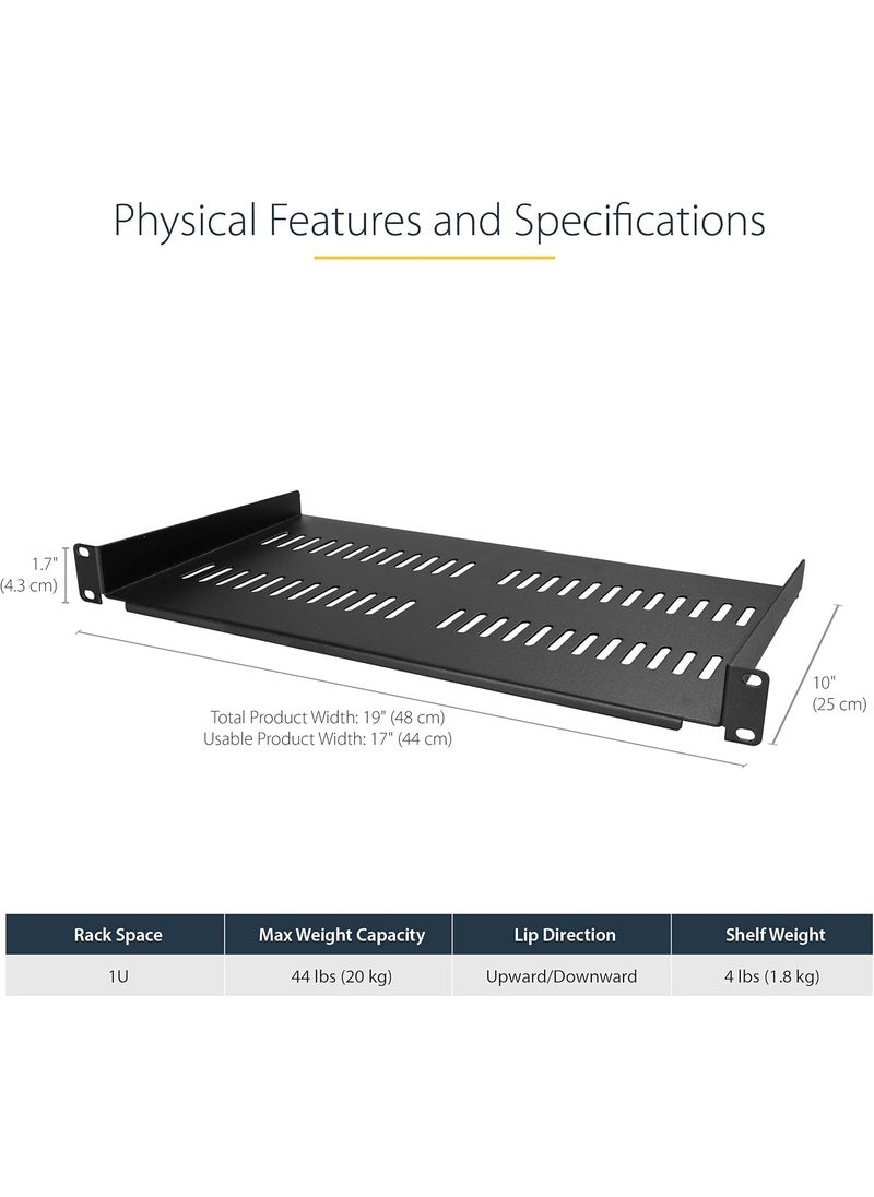 StarTech StarTechcom 1U Server Rack Shelf  Vented Rack Mount Cantilever Tray for 19 Network Rack  Cabinet 44lb20kg 10 Deep  - Image 2