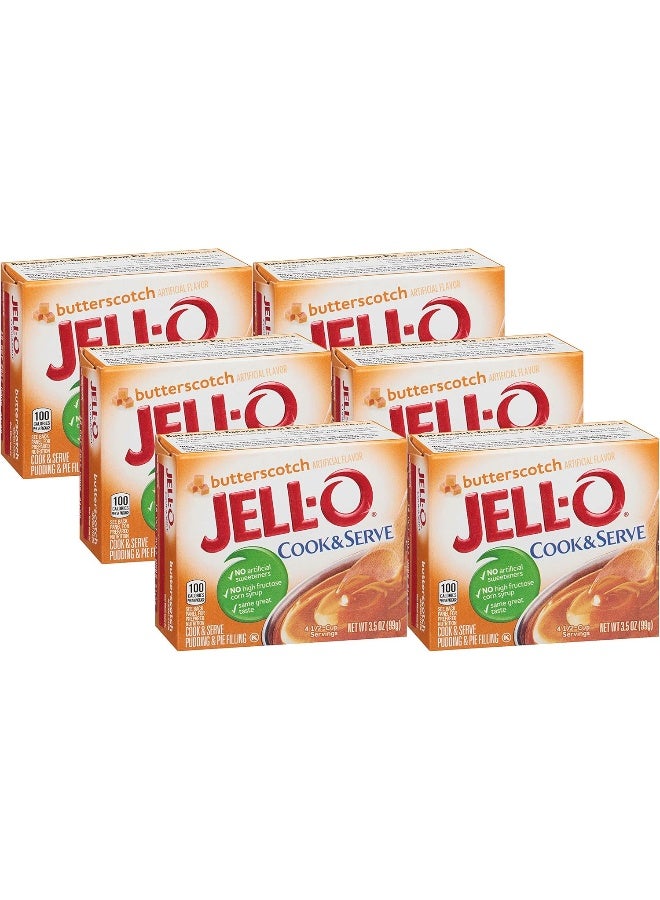 Jell-O Cook & Serve Butterscotch Pudding & Pie Filling (3.5 oz Boxes, Pack of 6) - Image 1