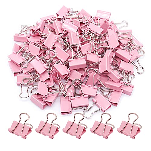 YCVIORING Pink Binder Clips, Mini Paper Clip, Small Paper Clamps 15mm (5/8 inch), 100 Pack Micro Size Office Clips for Home School and Business (Pink) - Image 1
