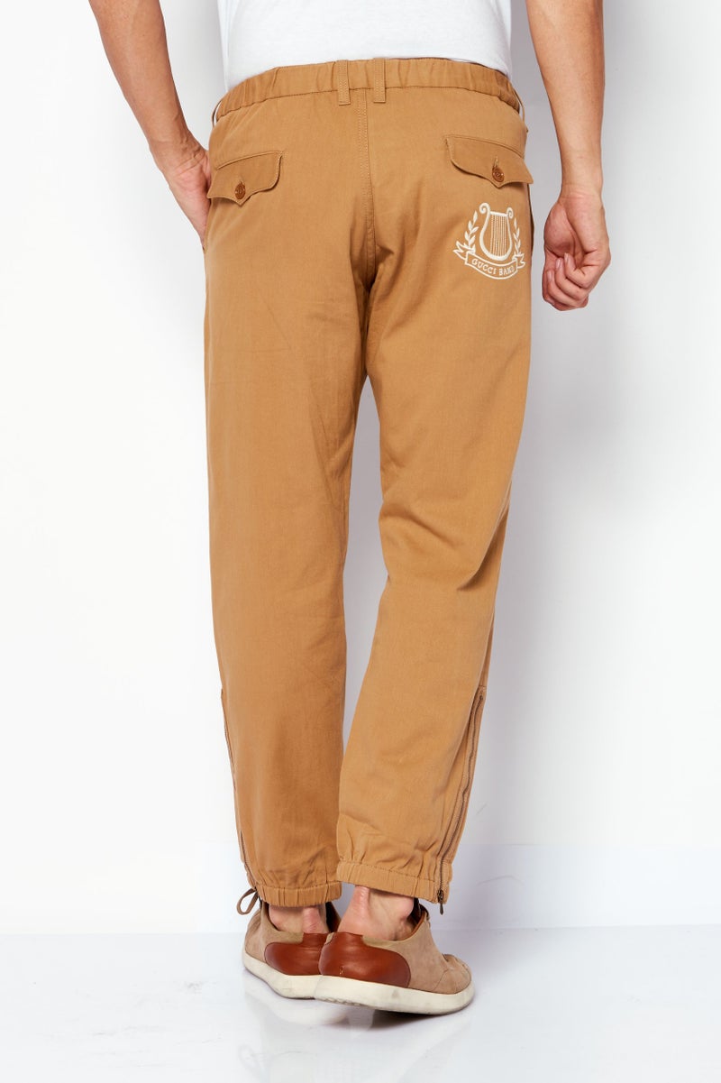 GUCCI Men Regular Fit Solid Drawstring Pants, Tan - Image 4