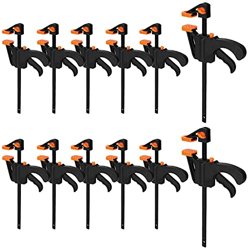LISHINE 12 Pack 4 Inch Bar Clamps for Woodworking Quick Grip Clamps Trigger Clamp One Handed Ratchet Clamp, Mini Small Bar Clamps for Craft Wood Clamps for Gluing - Image 1