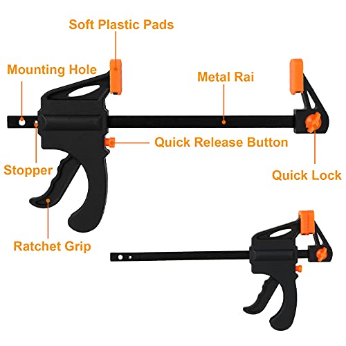 LISHINE 12 Pack 4 Inch Bar Clamps for Woodworking Quick Grip Clamps Trigger Clamp One Handed Ratchet Clamp, Mini Small Bar Clamps for Craft Wood Clamps for Gluing - Image 3